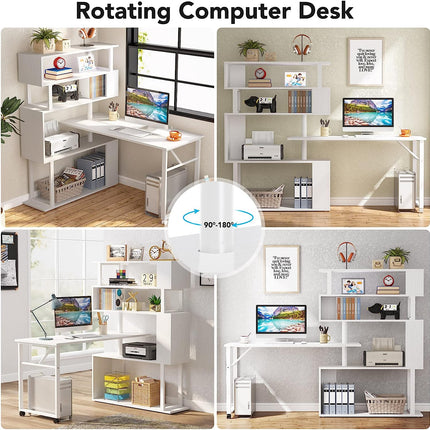 L-Shaped Corner Desk with Storage, Reversible Office Desk