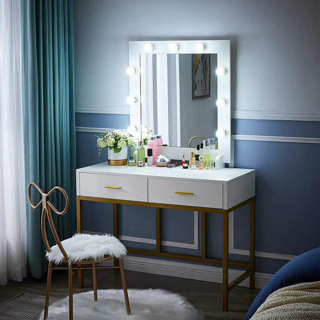 vanity table with mirror and 9 Hollywood style LED Light Bulbs