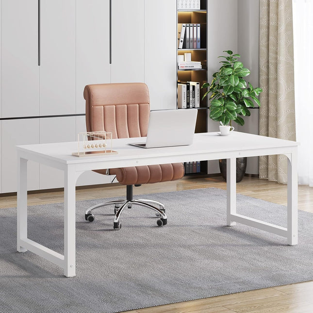 Modern Computer Desk, 63 x 31.5 inch, Large, Executive Office Desk, Computer Table, Study Writing Desk, White, Tribesigns, 1