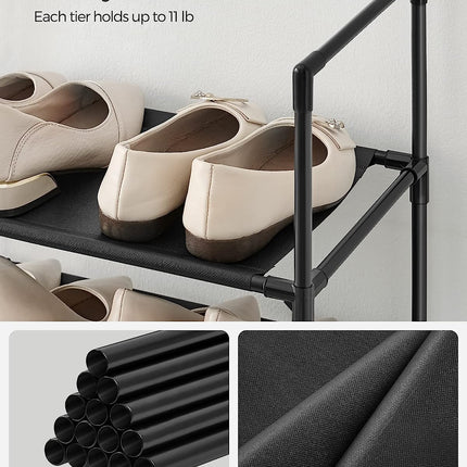10 Tier Shoe Shelf, Shoe Storage Organizer, Space-Saving, 13 x 13 x 68.1 Inches, Metal Frame, Non-Woven Fabric Shelves, Black