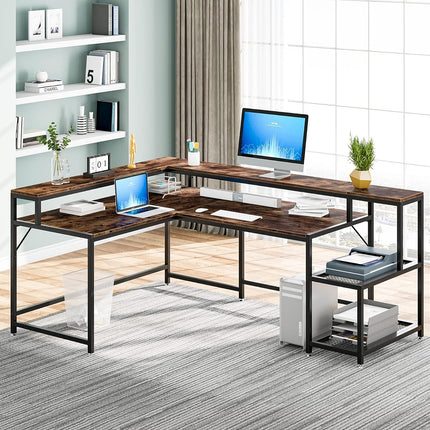 L Shaped Computer Desk,  L Shaped Desk, Corner Computer Desk, with Monitor Stand, with Storage Shelf, Tribesigns, 2