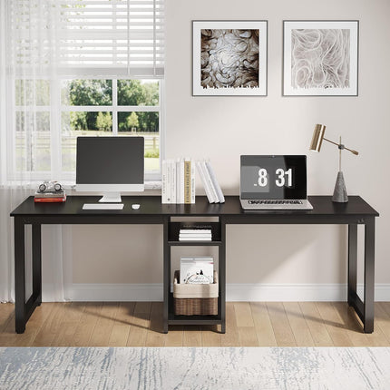 78.74" Two Person Desk, Double Computer Desk with Storage Shelves, Black, Tribesigns, 7