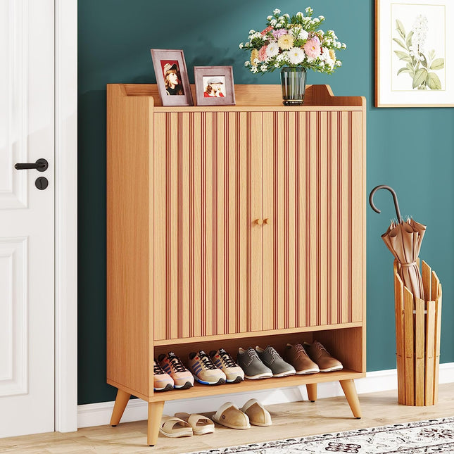 Tribesigns Shoe Cabinet, Slim Shoe Organizer with Adjustable Shelves and Open Shelf Tribesigns, 3