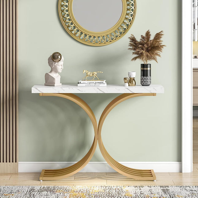 Tribesigns Console Table, Modern Faux Marble Entryway Sofa Table with Metal Base Tribesigns