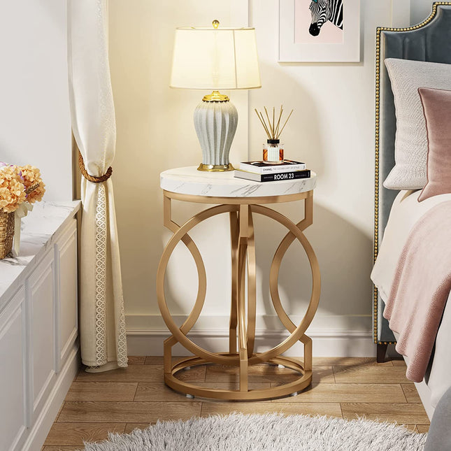 Tribesigns End Table, Round Side Table with Faux Marble Top, Modern Bedside Table Tribesigns, 3