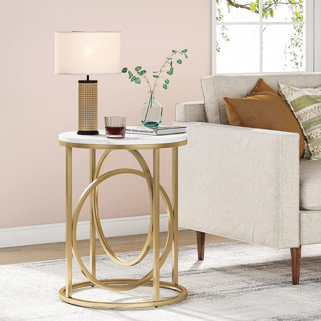 Tribesigns End Table, Modern Round Sofa Side Table with Faux Marble Top Tribesigns