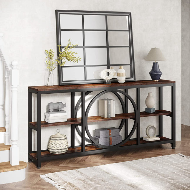 Console Table 70,9-Inch, Narrow Sofa Table with 3 Tier Storage Shelves