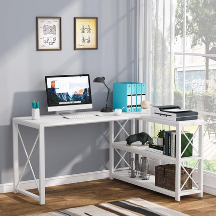 L-Shaped Desk, with Storage Shelves, Corner Computer Desk, Tribesigns