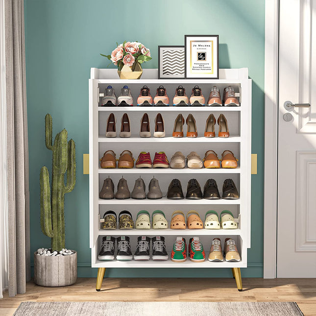 Shoe Rack, Shoe Cabinet, Hidden Shoe Storage, Shoe Storage Organizer with Adjustable Shelves, White, Tribesigns, 2