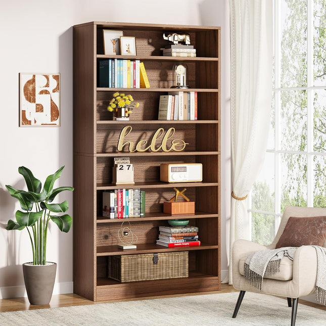 Tall Bookcase, Freestanding Bookshelf 9 Tier Bookcases, Large Open Display Shelf, Brown, Tribesigns, 1