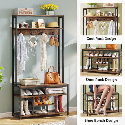 Tribesigns Coat Rack Shoe Bench, Entryway Hall Tree with Hooks & Shelves Tribesigns, 4