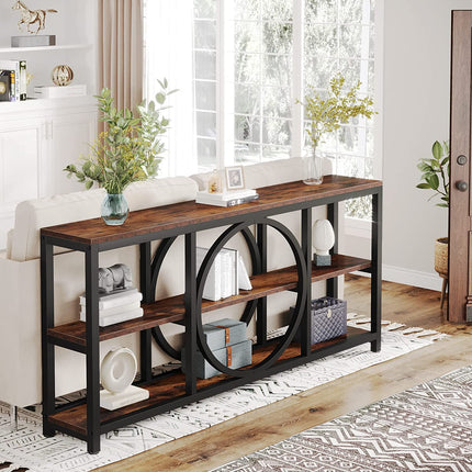 Tribesigns - Console Table 70,9", Narrow Sofa Table with 3 Tier Storage Shelves, Rustic Brown & Black