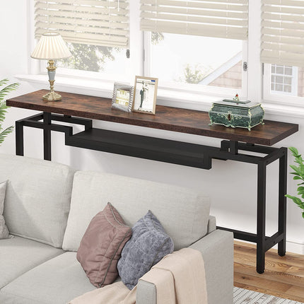 Tribesigns - Console Table 70", Narrow Long Sofa Table with 2 Tier Shelves, Brown & Black