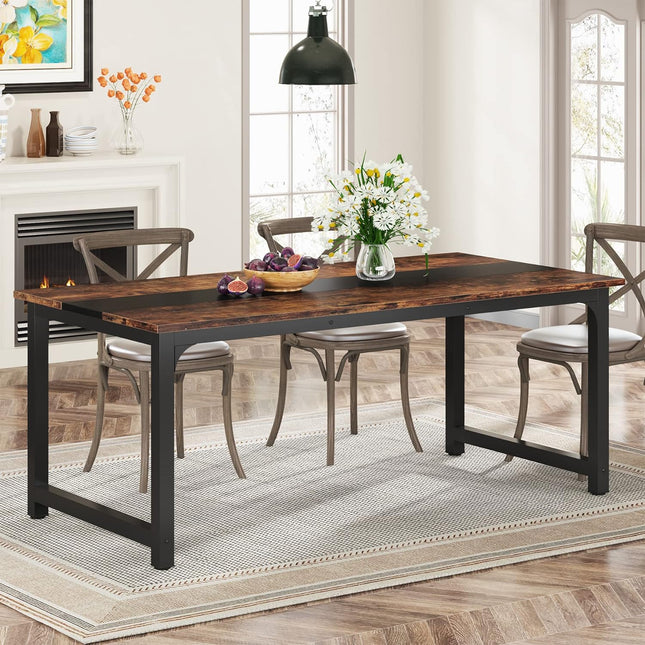 Dining Table, Industrial Kitchen Table for 6-8 Person, Rectangular Dinner Table, Brown, Tribesigns, 1