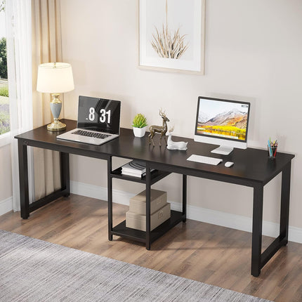 78.74" Two Person Desk, Double Computer Desk with Storage Shelves, Black, Tribesigns, 4