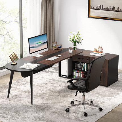 L-Shaped Computer Executive Desk with 47 inch File Cabinet