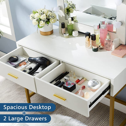 makeup table features 2 big drawers