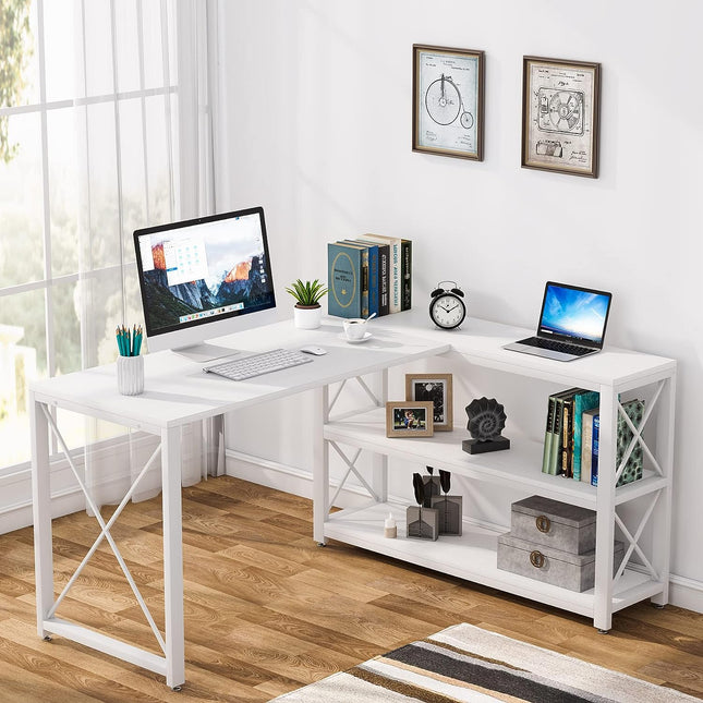 Computer Desk, Reversible, L-Shaped Desk, with Storage Shelves, Corner Computer Desk, Tribesigns 