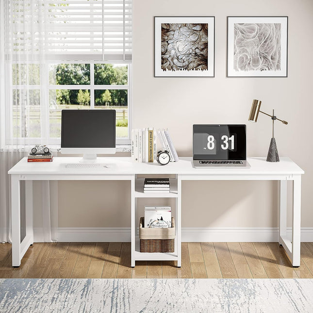 White Two Person Desk for Home Office, 2 Person Desk, Double Desk, Large Computer Desk