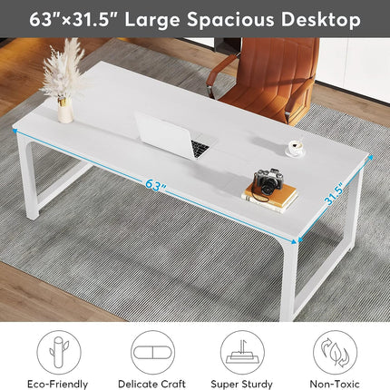 Modern Computer Desk, 63 x 31.5 inch, Large, Executive Office Desk, Computer Table, Study Writing Desk, White, Tribesigns, 3