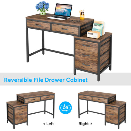 Writing Desk with Drawers & File Cabinet, Wood Writing Desk, Computer Desk with Drawer, Tribesigns 5