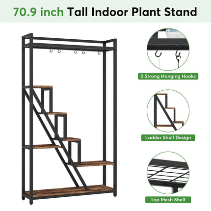 Tribesigns Plant Stand, 7-Tier 70.9-Inch Tall Flower Plant Shelf with 5 S-Hooks, 5