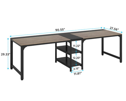 90.55'' Two Person Desk, Double Computer Desk with Storage Shelves, Gray & Black, Tribesigns, 8