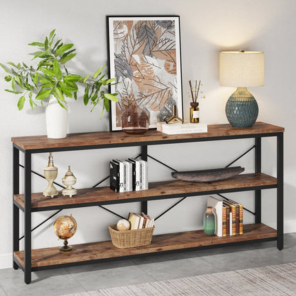 Sofa Table, 3 Tiers TV Stand Console Table, Rustic
