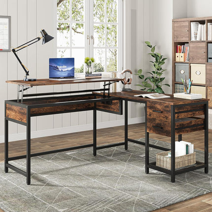 L Shaped Desk, L Shaped Computer Desk, 59 Inch , L Shaped Desk with 2 Drawers, Adjustable Standing Desk, Tribesigns, 8