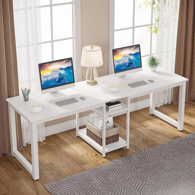 2 Person Desk, Double Desk, Large Computer Desk, White Two Person Desk for Home Office