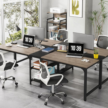 90.55'' Two Person Desk, Double Computer Desk with Storage Shelves, Gray & Black, Tribesigns, 5