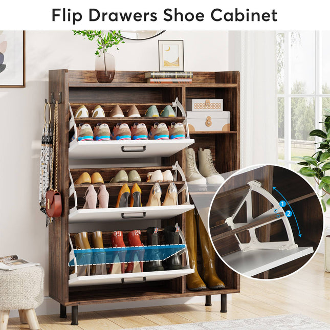 Shoe Rack, Shoe Cabinet, Hidden Shoe Storage, Freestanding Shoe Rack with 3 Flip Drawers & 5 shelves, Tribesigns, 2