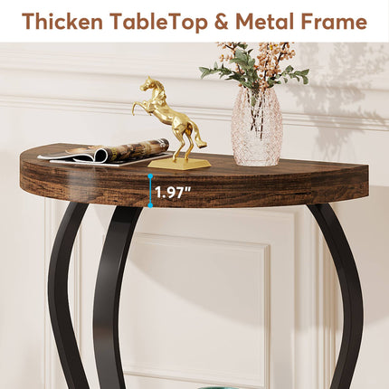 Tribesigns - End Table, Half-Round Side Table with 2-Tier Shelves, 6