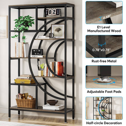 Tribesigns Bookshelf, 71-Inch Geometric Bookcase, Industrial 8-Tiers Etagere Shelving Unit Tribesigns, 5
