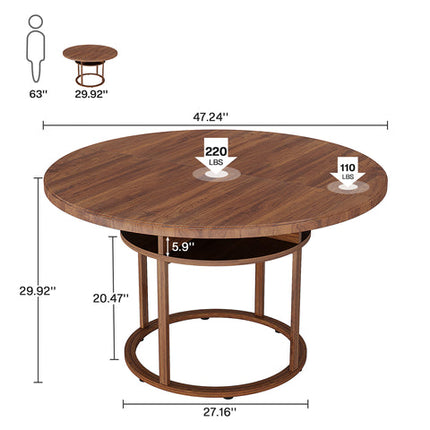  47-Inch Round Dining Table with 4 Divided Storage Compartments for 4 to 6 People, Tribesigns, 6