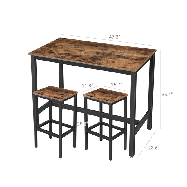 VASAGLE - ALINRU Bar Table Set, Bar Table with 2 Bar Stools, Breakfast Bar Table and Stool Set, Kitchen Counter with Bar Chairs, Industrial for Kitchen