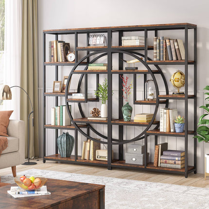 Freestanding Bookshelf, 68.9-Inch Etagere Bookcase with 9 Open Shelves, Rustic Brown Black, Tribesigns, 6