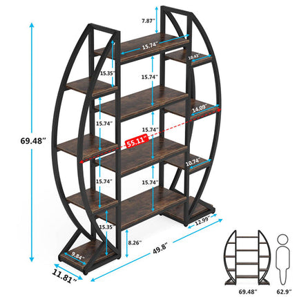 Tribesigns Bookshelf, Oval Triple Wide Etagere Bookcases Industrial Display Shelves Tribesigns, 6