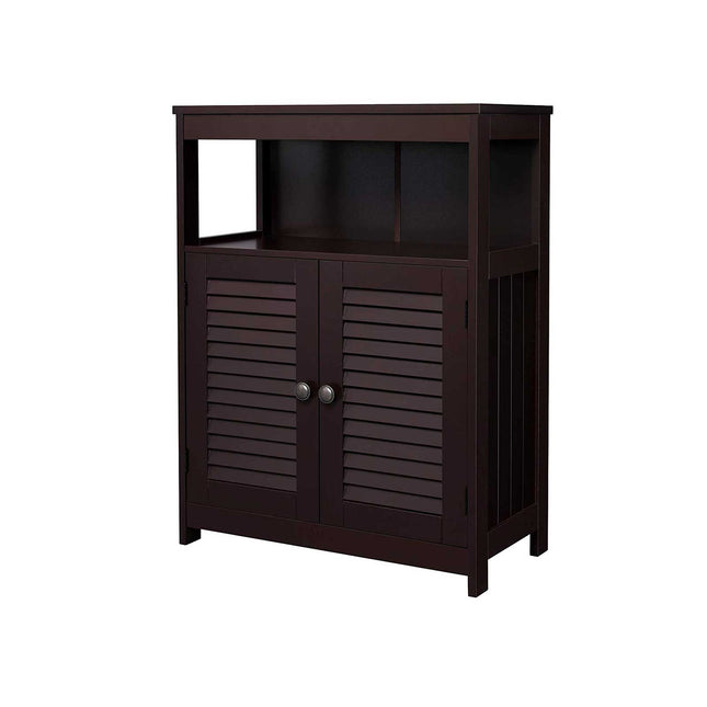 VASAGLE - Bathroom Storage Floor Cabinet, Free Standing Cabinet with Double Shutter Door and Adjustable Shelf, Brown