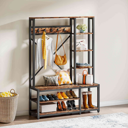 Coat Rack Shoe Bench, 4-in-1 Entryway Hall Tree with Shelves
