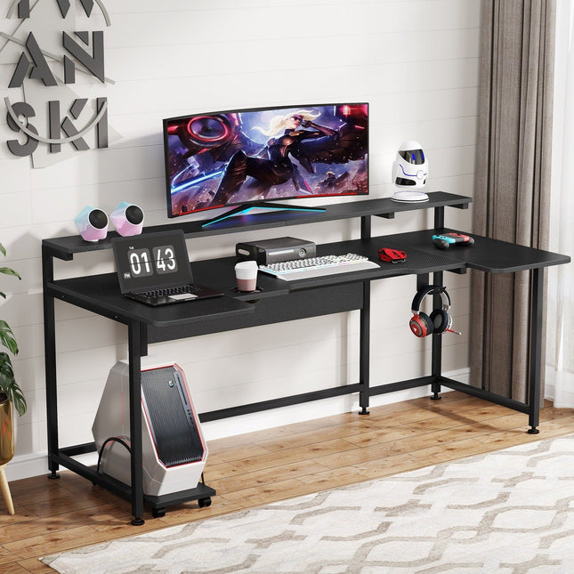 Gaming Desk 74.8-Inch, U-Shaped Computer Desk with Hutch & CPU Stand