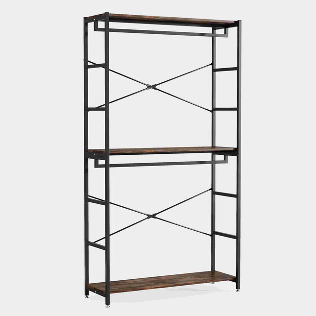 Garment Rack with Shelves & Hanging Rods, Rustic Brown, 1