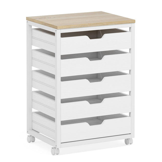 5 Drawer Chest, Wood Storage Dresser Cabinet with Wheels