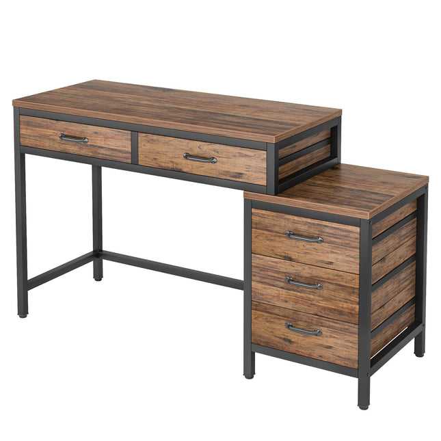 Writing Desk with Drawers & File Cabinet, Wood Writing Desk, Computer Desk with Drawer, Tribesigns 1