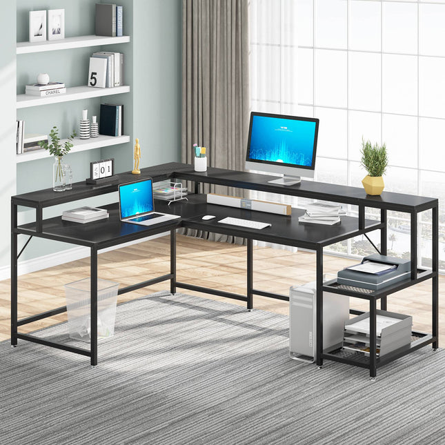 Reversible Corner Desk woth Monitor Stand & Storage Shelf