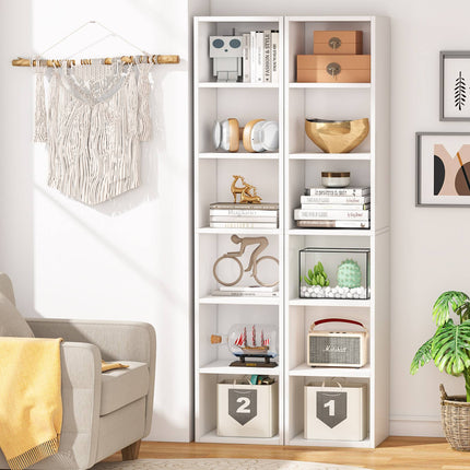 70.9-Inch Corner Bookcase, Modern 6-Tier Narrow Cube Display Shelves, White, Tribesigns, 6