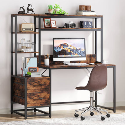Computer Desk, 55" Writing Table with 2 Drawers