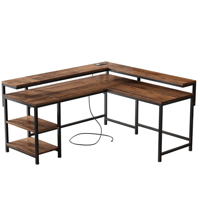 Tribesigns - L-Shaped Desk, Corner Desk with Power Outlets & Monitor Shelves