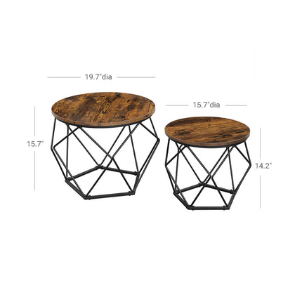 VASAGLE - Nesting Table Set of 2, Coffee Table with Steel Frame, Side End Table for Living Room, Bedroom, Office, Rustic Brown and Black
