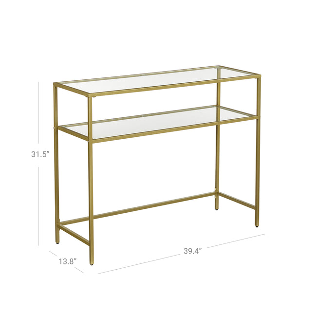 VASAGLE - Console Table, Modern Sofa or Entryway Table, Tempered Glass Table, Metal Frame, 2 Shelves, Adjustable Feet, Gold Color